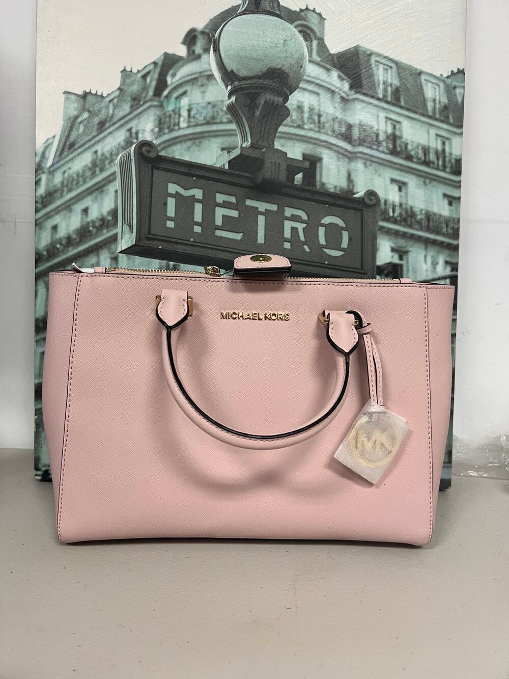 Michael Kors Kellen Pink Saffiano Satchel Crossbody Bag 35H7GSOT2L